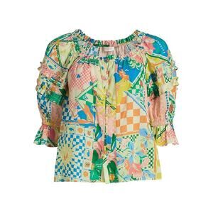 NWT Ramy Brook Lula Garden Cinched Puff Sleeve Top Sz M